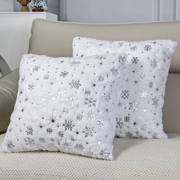 🎄 Christmas Snowflake Glitter Pillow Covers 18x18 Set of 2 - Picture 1 of 7